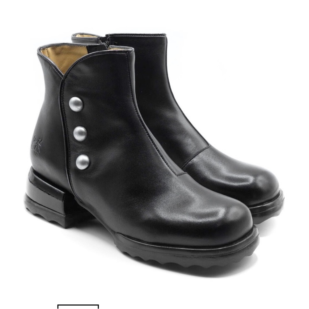 John Fluevog Penney black leather ankle boots from the Unity family